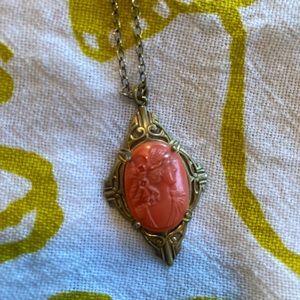 Gold & Coral Antique Cameo Necklace